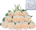 Artificial Rose Flower Artificial Flowers Flower with Long Stem Silk Roses Bouquet for Wedding Bridal Shower Party Home Decoration (Champagne, 12 Pcs)