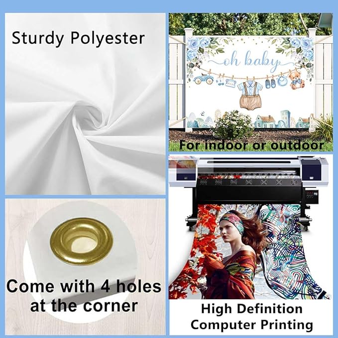 Sensfun Cute Clothes Baby Shower Backdrop for Boys Oh Baby Newborn Blue Floral Eucalyptus Leaves Adventure Baby Shower Party Decorations Banner Supplies Photo Booth Studio Props 8x6ft