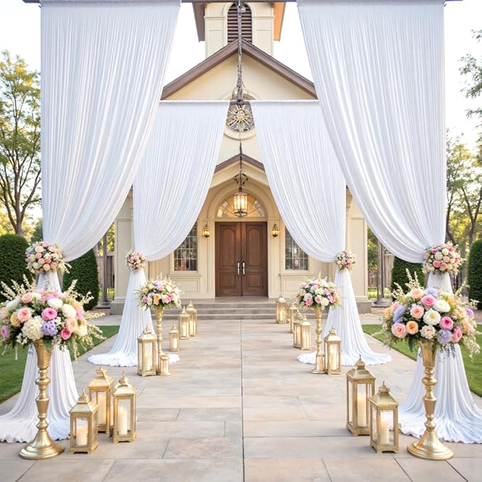 gogoparti 10x15 ft White Backdrop Curtain for Weddings & Parties - 2-Panel Wrinkle-Free Polyester Drape, 15 FT Long for Birthday, Baby Shower, Halloween Photography Background