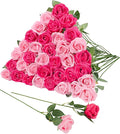 36 Pcs Pink, Hot Pink Artificial Roses with Long Stems, Fake Silk Rose Artificial Flowers Bulk for Bridal Wedding Bouquet Centerpiece Ball Arrangement Party Decor