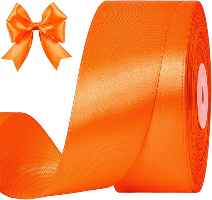 1-1/2 Inches 50 Yards Orange Satin Ribbon, Solid Fabric Ribbon Roll for Flower Bouquets, Gift Wrapping, Wedding, Handmade Crafts