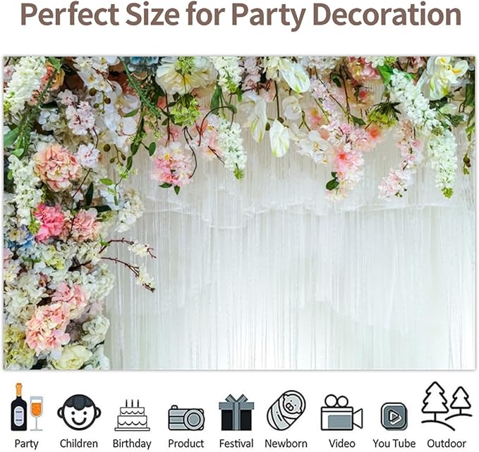 Leowefowa White Flower Wall Backdrop for Wedding Decor Romantic Pink Roses Floral Wall Photography Background for Wedding Birthday Party Banner Decorations Backdrop Photo Booth Props 10x8ft Vinyl