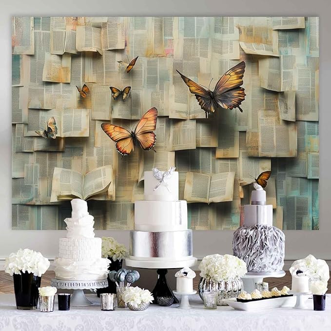 7x5ft Book Photo Backdrop Floral Theme Photography Backdrop Flowers Butterfly Background Kids Girls Woman Birthday Party Decor Lovers Banner Photo Props Supplies KUBYW005