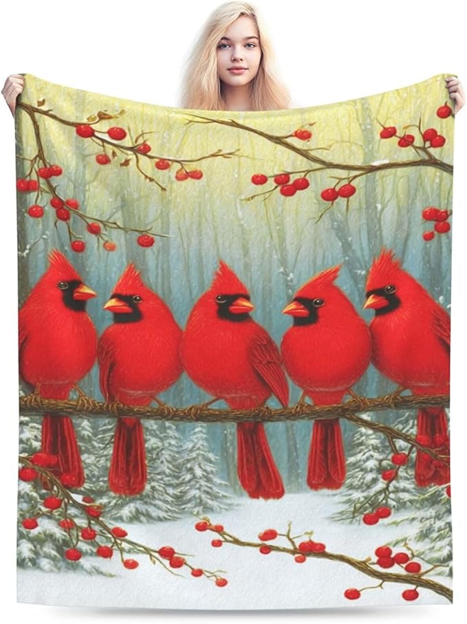 Cardinal Throw Blanket Red Bird Blanket Cardinal Soft Cozy Fleece Fuzzy Stuffed Plush Flannel Gifts for Girls Women Boys Kids Adults 60"X80"