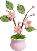 Knitting Crochet Flowers Potted Flower, Fake Forget Me Not Flowers Gift for Teacher, Friend, Family and Lover, Cute Decor for Room, Car Dashboard, Home Office Decoration(Pink Peach Blossom)