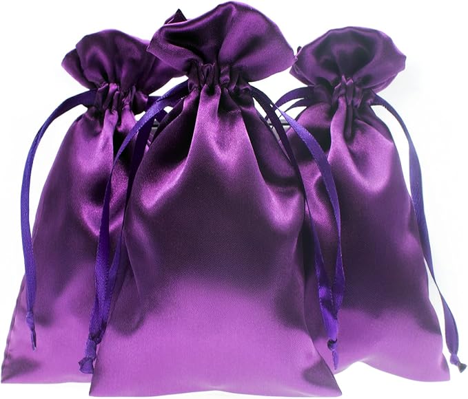 3" x 4" Purple Satin Gift Bags, Jewelry Bags, Wedding Favor Silky Drawstring Bags Baby Shower Christmas Gift Bags 50 per Pack