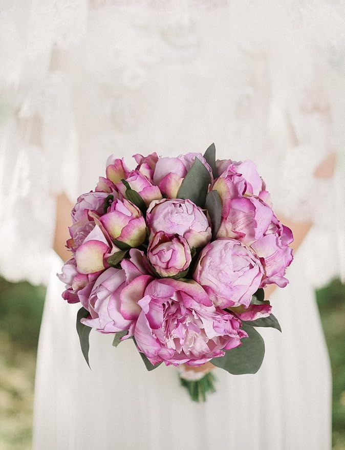 Purple Artificial Peony Flowers 2 Bouquets - Silk Peonies With Stems for Decoration, Cake Decorating, Table Centerpieces, Home Decor Indoor