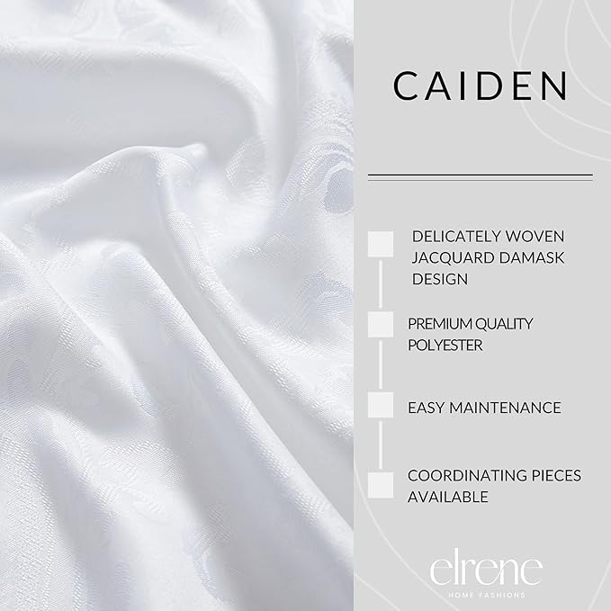 Elrene Home Fashions Caiden Elegance Damask Waterproof, Stain & Wrinkle Resistant Fabric Placemats (Set of 4), 13" x 19", White