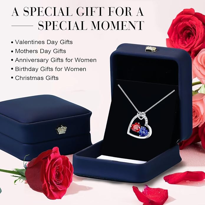 Iefil Christmas Gifts for Women Wife - 925 Sterling Silver Birthstone Necklace, Anniversary Birthday Gifts for Women, Birthstone Jewelry Gift for Wife Girlfriend Mom