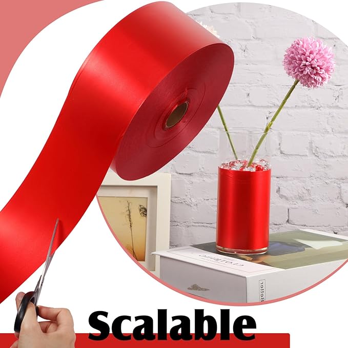 Syhood Outdoor Leaf Ribbon Floral Satin Ribbon for Crafts Aspidistra Waterproof Holiday Outdoor Decoration(4 Inch X 393 Yards,Red)