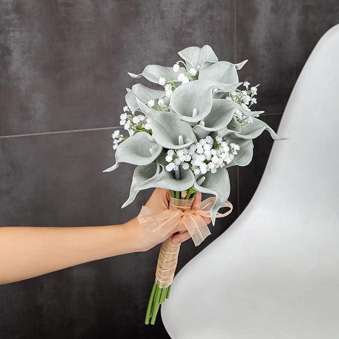 DuHouse 20Pcs Artificial Calla Lily Flower Real Touch Latex Flowers for DIY Wedding Bouquet Party Home Decor (Grey)