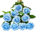 DuHouse 10pcs Fake Roses Artificial Silk Flowers Faux Rose Flower Long Stems Bouquet for Arrangement Wedding Centerpiece Party Home Kitchen Decor (Sky Blue)