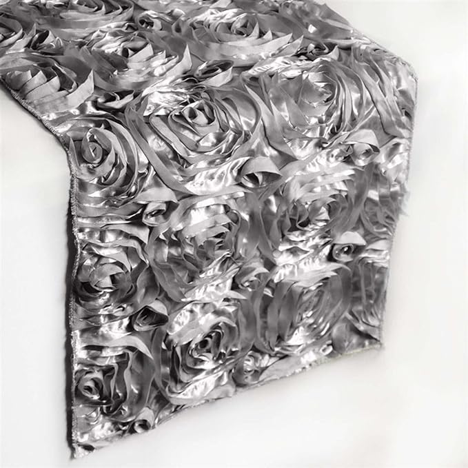 Efavormart Wonderland Rosette Premium Table Runners for Weddings Party Banquets Decor Fit Rectangle and Round Table - Silver