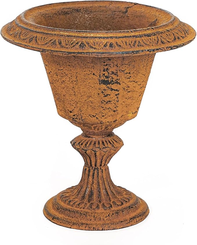 Sungmor Cast Iron Tabletop Flower Vase, Vintage Pretty French Urn Planter Design, 7" Tall 6.6" Wide Decorative Centerpieces Flower Stand Plants Holder, Artificial Flower Arrangements Home Decor