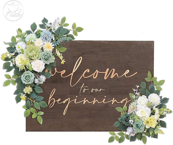 Pack of 2 Wedding Arch, Artificial Flowers, Wedding Decor，Flower Garland Be Suited to Banquet, Party, Reception Entrance Welcome Sign and Background Decoration (White Green)