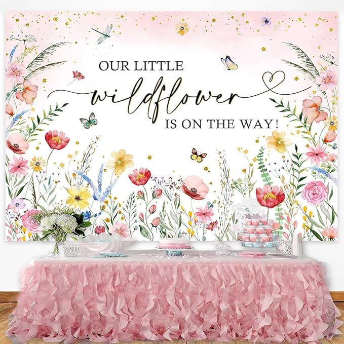 Sensfun Wildflower Baby Shower Backdrop A Little Wildflower is On The Way Baby Shower Decorations Girls Floral She is a Wildflower Baby Shower Banner Party Photography Background Photo Booth 8x6ft