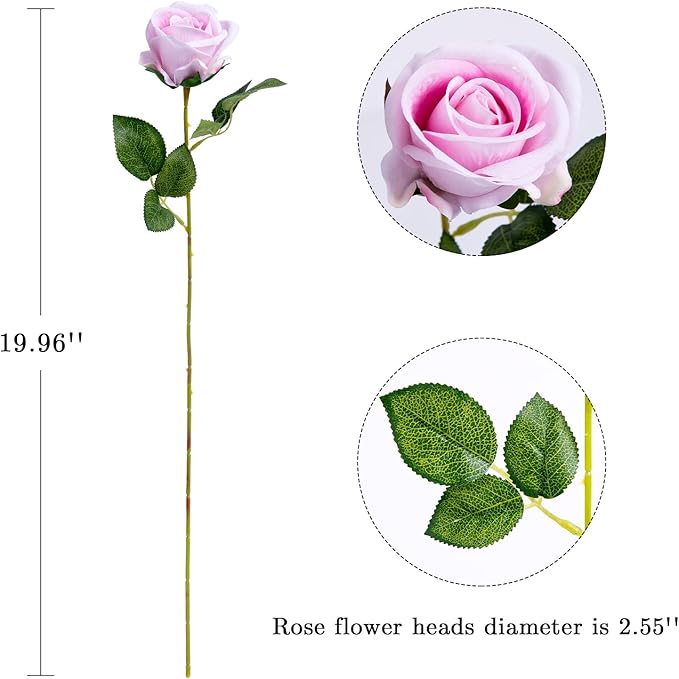 Hawesome Fake Roses Artificial Silk Flowers - 12 Pcs Pink Roses Artificial Faux Flowers with Stems for Home Wedding Centerpiece Hotel Office Decor