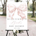 Personalized Pink Bow Baby Shower Welcome Sign, Custom Minimalist Bow Baby Girl Party Sign, Baby's Shower Gifts, Birthday Gifts, Gender Reveal Decorations, Newborn Announcement Party Supplies - 07