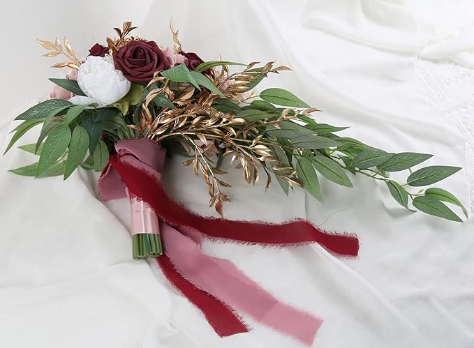 9 Inch Artificial Wedding Bouquets for Bride Bridal Bouquet Bridesmaid Bouquet Tossing Bouquet for Wedding Ceremony Anniversary Bridal Shower(Marsala & Blush)