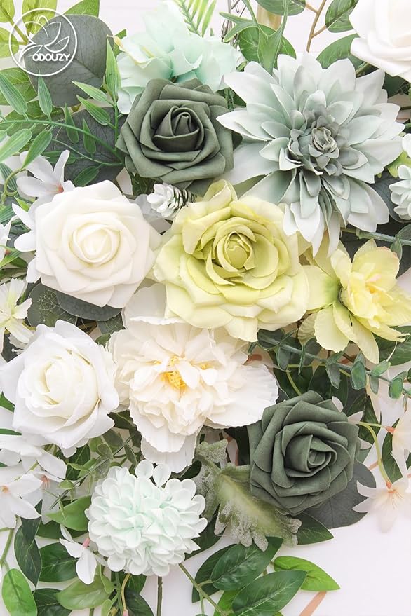 Pack of 2 Wedding Arch Decorations Artificial Hanging Flowers Floral Swag for Wedding Welcome Sign Backdrop Balloon Arch Home Party Bridal Ceremony Reusable(White Green)