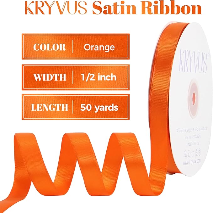 Orange Satin Ribbon, Double Faced 1/2 Inch X 50 Yards Orange Ribbon, Premium Satin Ribbon for Gift Wrapping, Crafts, Hair Bow Making, Sewing, Flower Bouquet, Wedding Party Decor
