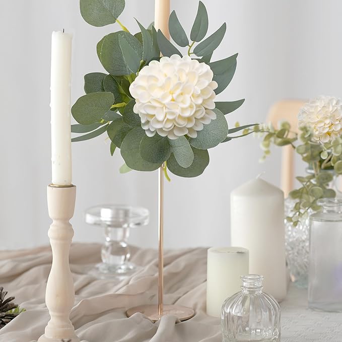 Artificial Flowers, 25pcs Realistic Artificial Rose for DIY Wedding Bouquets Centerpieces Arrangements, Cream Dahlia Flowers with Stem for Bridal Shower Party Home Decorations