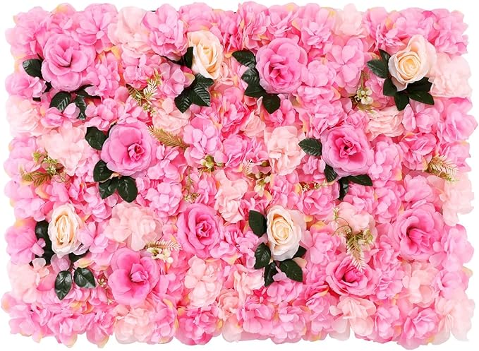 12 Pcs Flower Wall Panel Artificial Flower Backdrop 3D Silk Rose Floral Wall Decorative Faux Flower Wall Background Home Decoration