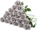 30pcs Artificial Rose Flower Grey Rose Flowers with Long Stem Silk Roses Bouquet for Wedding Bridal Shower Party Home Decoration