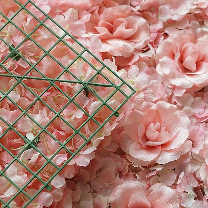 Efavormart 4 Pack 11 Sq ft. UV Protected Blush 3D Silk Rose & Hydrangea Flower Panel Wall Mat for DIY Party Centerpieces Decor