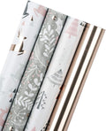 WRAPAHOLIC 30 Inch Christmas Wrapping Paper Roll - Jumbo Roll Rose Gold and Pink Holiday Design with Metallic Foil Shine - 4 Rolls - 30 Inch x 120 Inch Per Roll