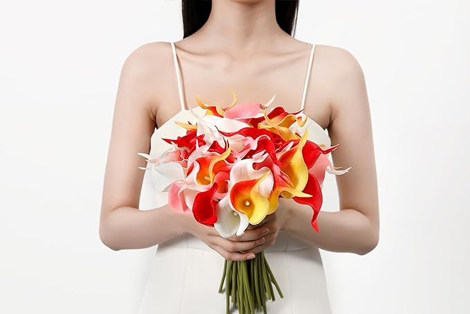SITUMEIZI 24 PCS Artificial Calla Lily Fake Flowers Assorted Colors Silk Flower Real Touch for Mother's Day Easter Home Kitchen Decor Wedding Bouquet Office Spring Decoration