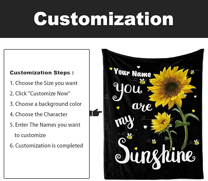 Jekeno Personalized Sunflower Blanket Custom Throw Blanket with Your Name Soft Warm Lightweight for Adults Women Gift 50"x60"
