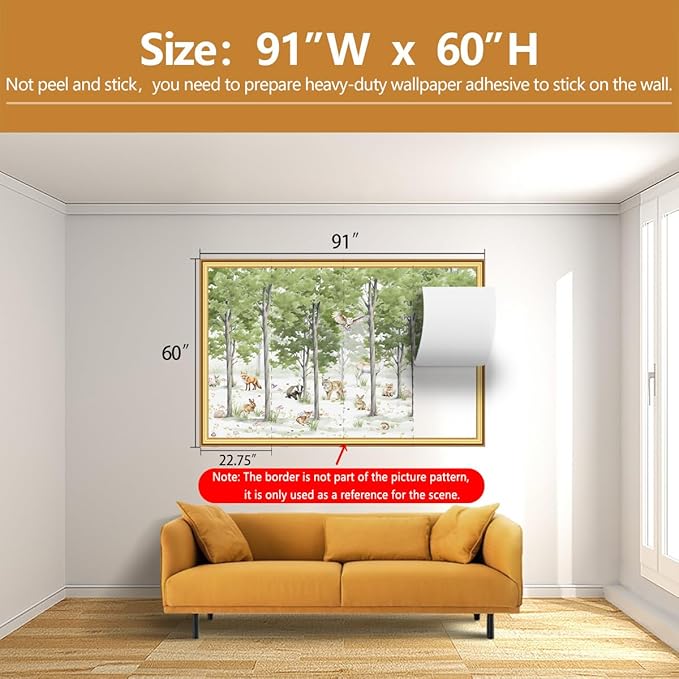 Kids Wallpaper Green Forest Animal Wall Mural for Children's Room Nursery Bedroom（Not Peel and Stick）