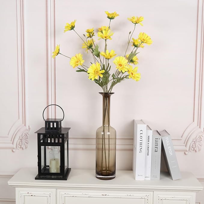 36 Heads Yellow Artificial Daisy Flowers 29.52” Silk Wildflowers 6PCS Silk Daisies with Stems for Tall Vase Home Bath Outdoor Party Garden Wedding Aisle Porch Decoration(Yellow)