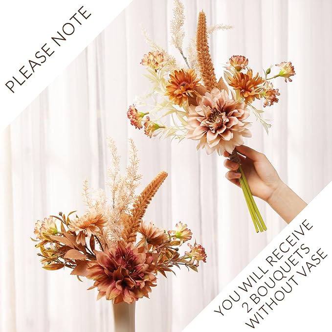 Fake Flower Bouquet, Faux Flower Arrangement for Decorating Kitchens, Bedrooms, Bathrooms, Realistic Artificial Flowers Made of Silk & Plastic, Floral Decoration with Dahlia & Small Blossoms