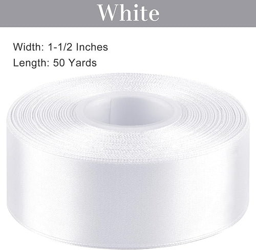 1-1/2 Inches 50 Yards White Satin Ribbon, Solid Fabric Ribbon Roll for Flower Bouquets, Gift Wrapping, Wedding, Handmade Crafts
