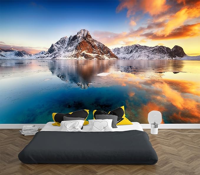 Cliouar-Beautiful Sunrise in Norway - lofotens Mural Wallpaper Peel and Stick 160" x 114"