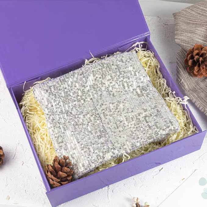 1 Pack Purple Gift Box with Lids Small 12 x 8 x 2.7 Inches Clothes Gift Boxes for Presents Shirt Gift Boxes with Ribbon Magnetic Gift Box Bulk Cute Box for Packaging (Glossy Surface)