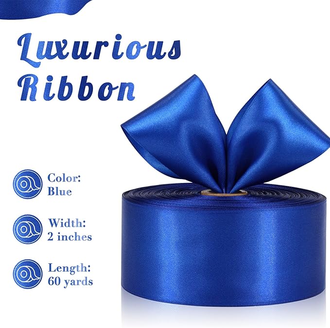 Blue Ribbon 2 Inch 60 Yards, Royal Blue Satin Ribbon for Gift Wrapping, Flower Bouquet, Wedding, Crafts, Baby Shower, DIY Bows and Outdoor Decor
