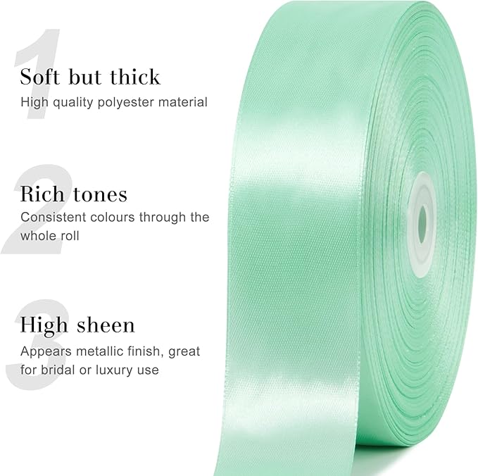 1-1/2 Inches 100 Yards Mint Green Satin Ribbon, Ribbon Roll for Flower Bouquets, Gift Wrapping, Wedding, Handmade Crafts
