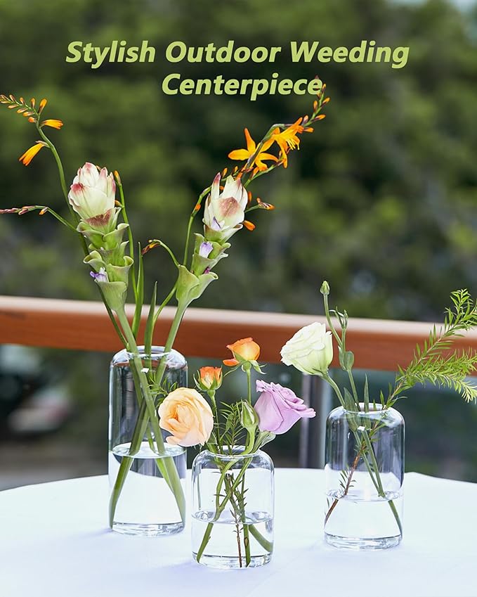 ZENS Bud Vases in Bulk Set of 16, Modern Small Glass Vases for Flower Clear Bud Vases for Wedding Centerpiece, Modern Blown Small Vase for Flowers, Wedding Party Events Decorative Home Decor
