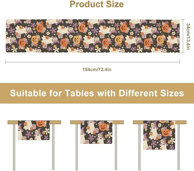 Halloween Table Runner ,Cute Ghost Pumpkin Pattern Table Runner for Home Kitchen Table Dining Garden Farmhouse Wedding Party Decor 13x70 Inch