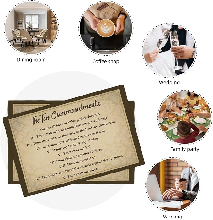 10 Commandments Placemats Set of 4, Ten Commandments Christian Religious Bible Verse Place Mats Washable Double-Sided Table Mats for Kitchen Dining Room Home Party Indoor Decor 4 PCS 12x18 Inch