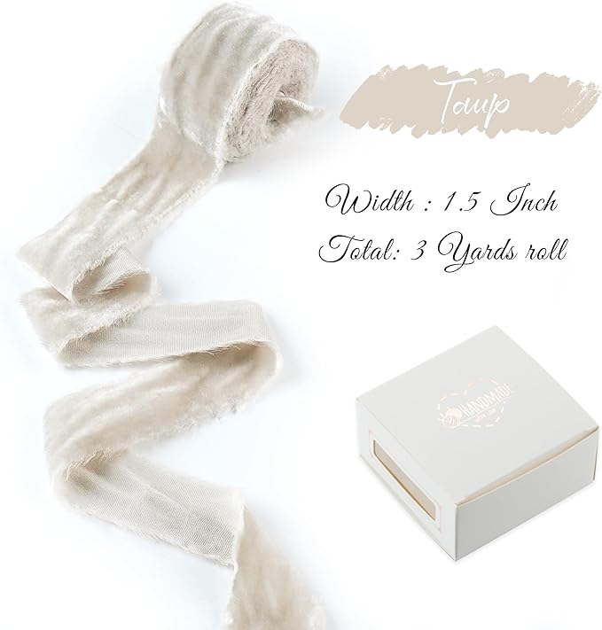 Taupe Velvet Ribbon 1.5 Inch Frayed Silk Velvet Ribbon Rustic Christmas Velvet for Gift Wrapping, Raw Edge Boho, Wedding Invitation Bridal Bouquet -3yards