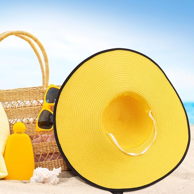 DRESHOW Beach Hats for Women Big Straw Wide Brim Summer Hat Floppy Foldable Roll up Cap Sun Hat UPF 50+