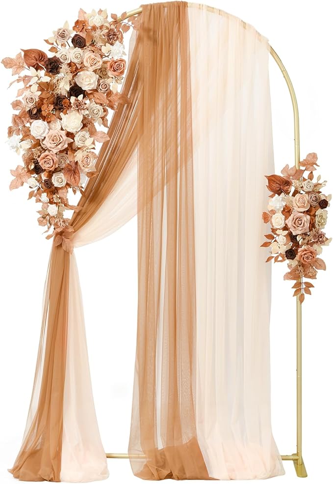 Ling's moment Wedding Arch Backdrop Stand with Flowers - 7.2FT Metal Arch Frame with Drapes for Ceremony Decor - Artificial Floral Birthday Party, Bridal Shower, Indoor Outdoor Arbor, Rust Boho