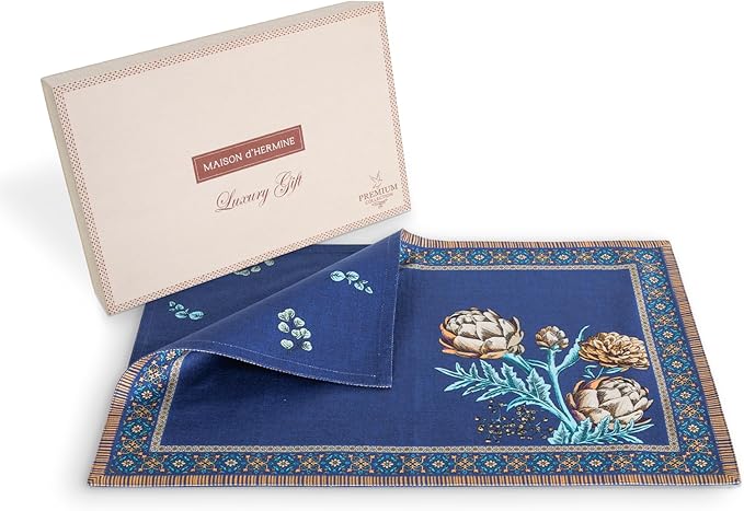 Maison d' Hermine Placemats 100% Combed Cotton Premium Set of 4 Decorative Washable Table Cloth Placemat, Dining, Buffet Parties & Wedding Use Artichoke (13 Inch x 19 Inch)