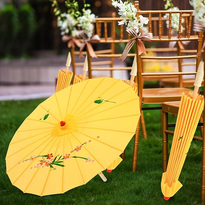 33" Yellow Flower Silk Cloth Decoration Handmade Parasol Umbrella Chinese Japanese Asian DIY Art Dance Classical Umbrella for Wedding Parties Photography Costumes Cosplay (Yellow)