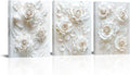 Sepwrol White Flower Canvas Wall Art, Modern Abstract Rose Blooming Floral Textured Printing Artwork for Home Bedroom Living Room Wall Decor, 12"x16" 3 Panel