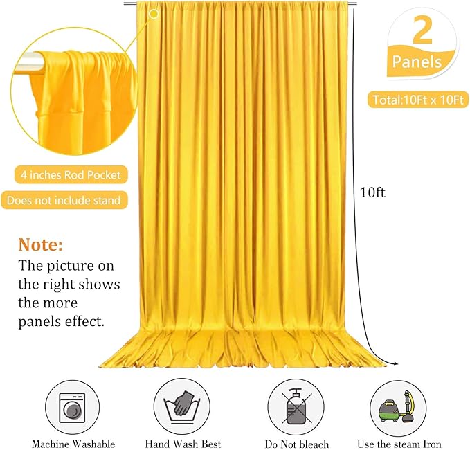 10 x 10 Feet Yellow Backdrop Curtain for Partie, Stain Background Curtains for Photoshoot, Birthday, Wedding, Halloween, Thanksgiving, Christmas, New Year Party Decorations 5Ft x 10Ft, 2 Panels